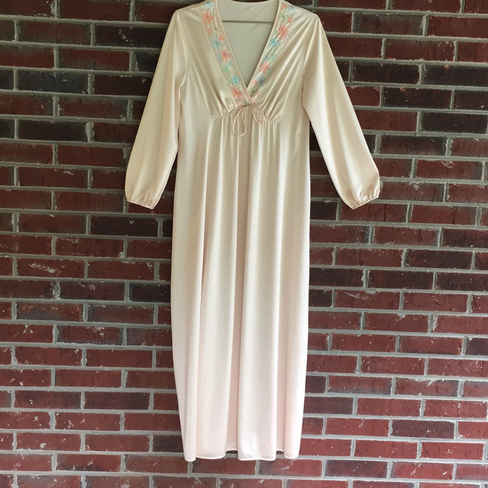 Vintage Long Sleeve Nightgown Satin Gown